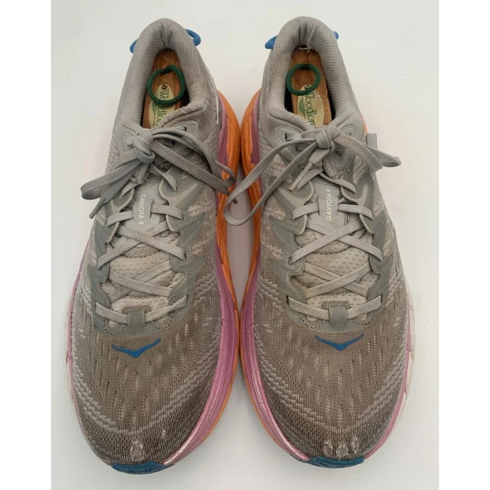 Hoka One One Womens Gaviota 4 Gray Orange WhiteRunning Shoes Sneakers Size 9.5B